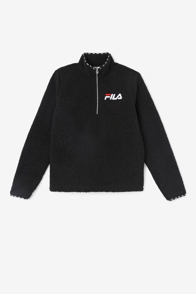 Fila Shelly Sherpa Quarter Zip Jacket Sweatshirt Black - Womens - 39824JOVW